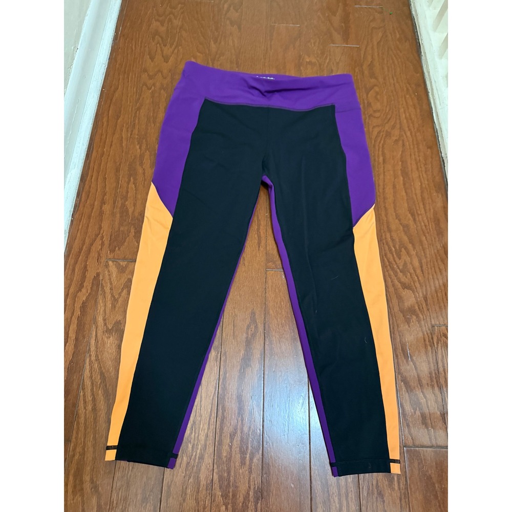 Sweaty Betty Power Leggings Purple Black Orange Colorblock Womens Size 12 XL‎